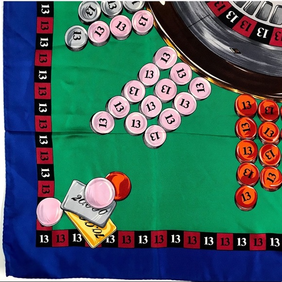 auth MOSCHINO gambler LUCKY 13 Roulette SILK scarf - Picture 10 of 16